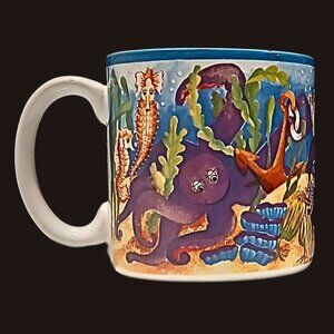 Coffee Mug White Multi Art Aquatic Ocean Life Fish Sea Animal Colorful Cup